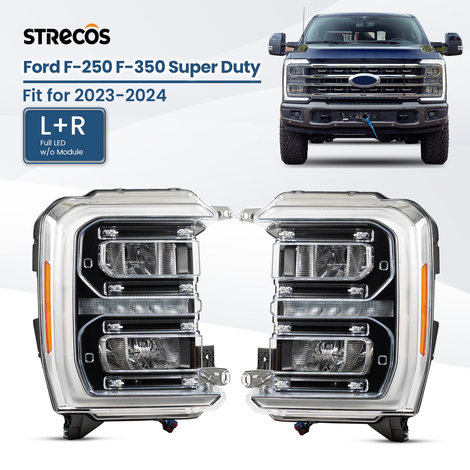 LED Headlight For 2023-2025 Ford F-250 F-350 Super Duty w/ Bulb Left+Right Pair