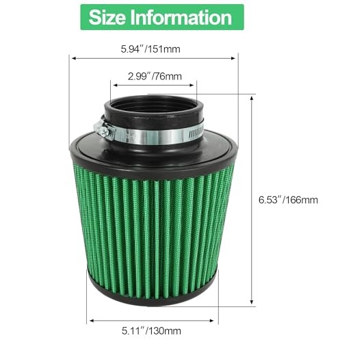 Cold Air Intake Filter High Performance Washable Filter Clamp-On Green