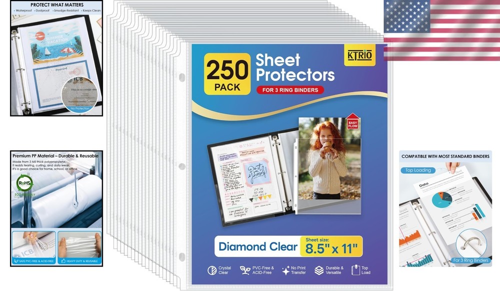 Top Loading Clear Document Sleeves 250 Pack for 8.5 x 11 Papers - Multi-Purpose