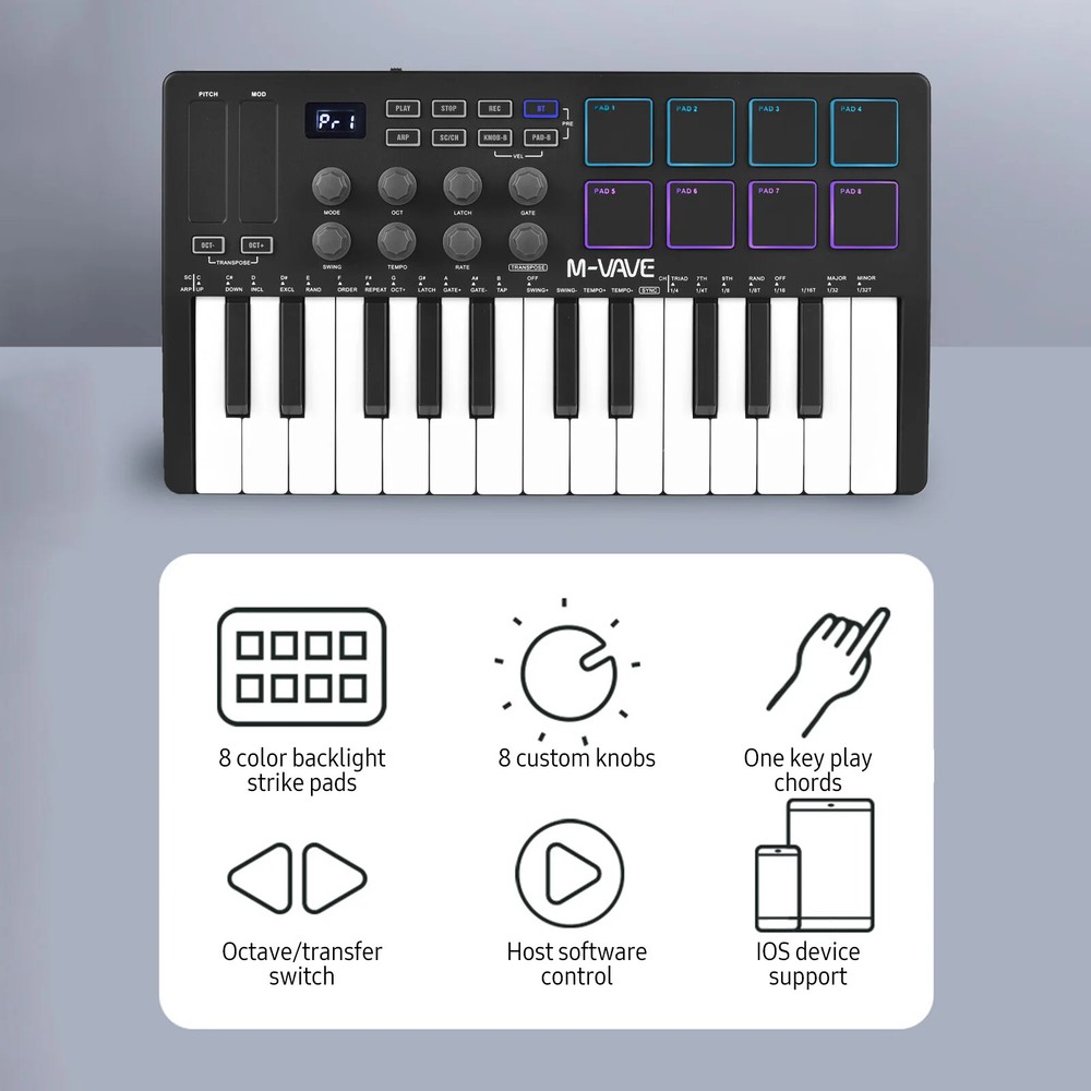25-Key MIDI Controller Keyboard Mini Portable USB Music Arranger Keyboard