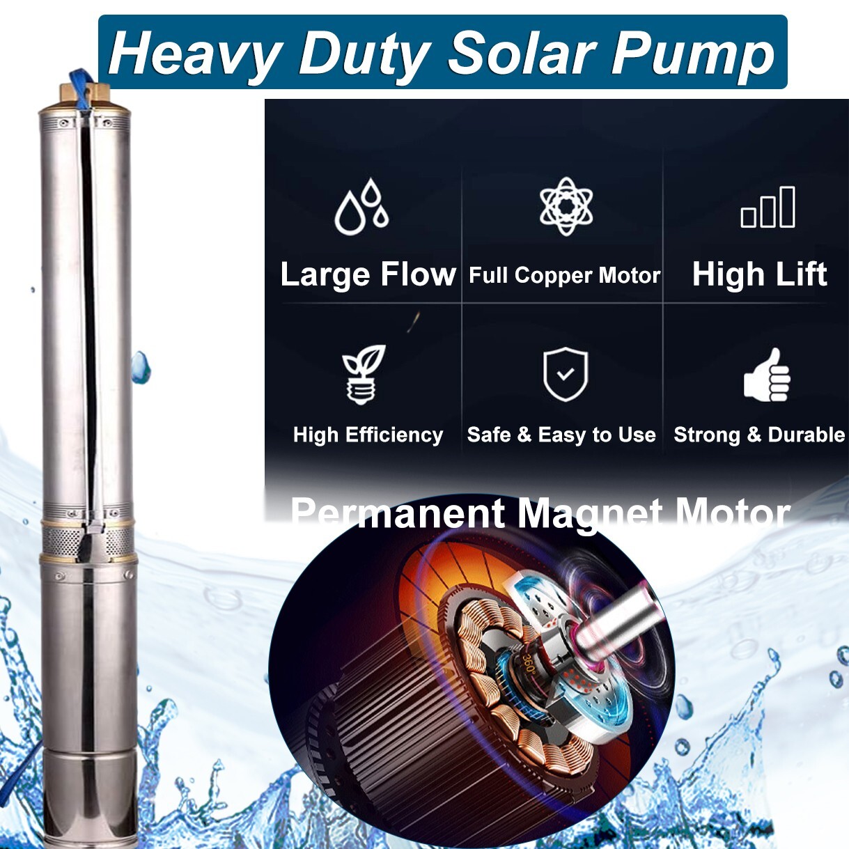 2HP 4" Solar Pump Submersible Pump Bore Deep Well Pump+MPPT Controller DC 110V