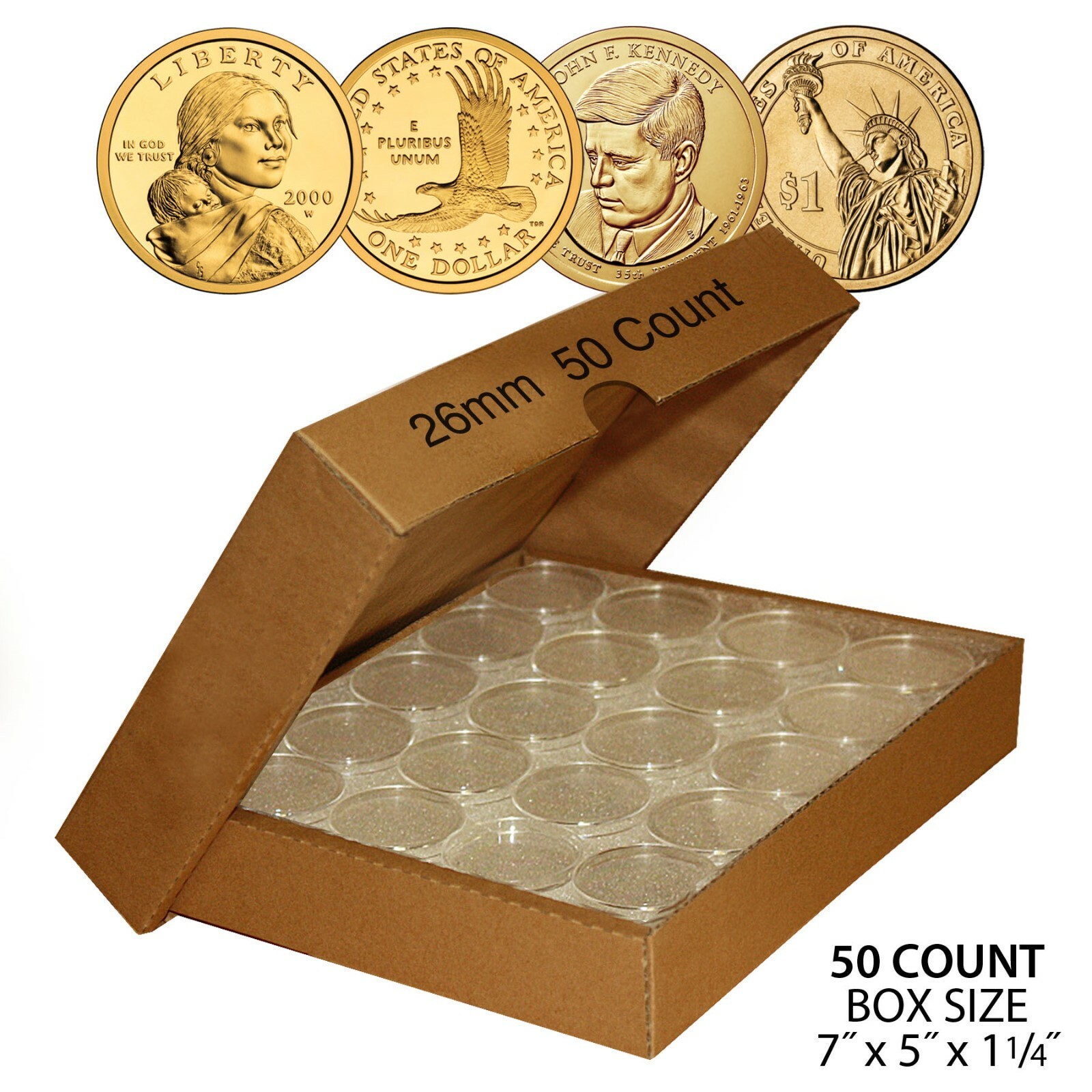 50 Direct Fit Airtight A26 Coin Holders Capsules For PRESIDENTIAL $1  (QTY: 50)