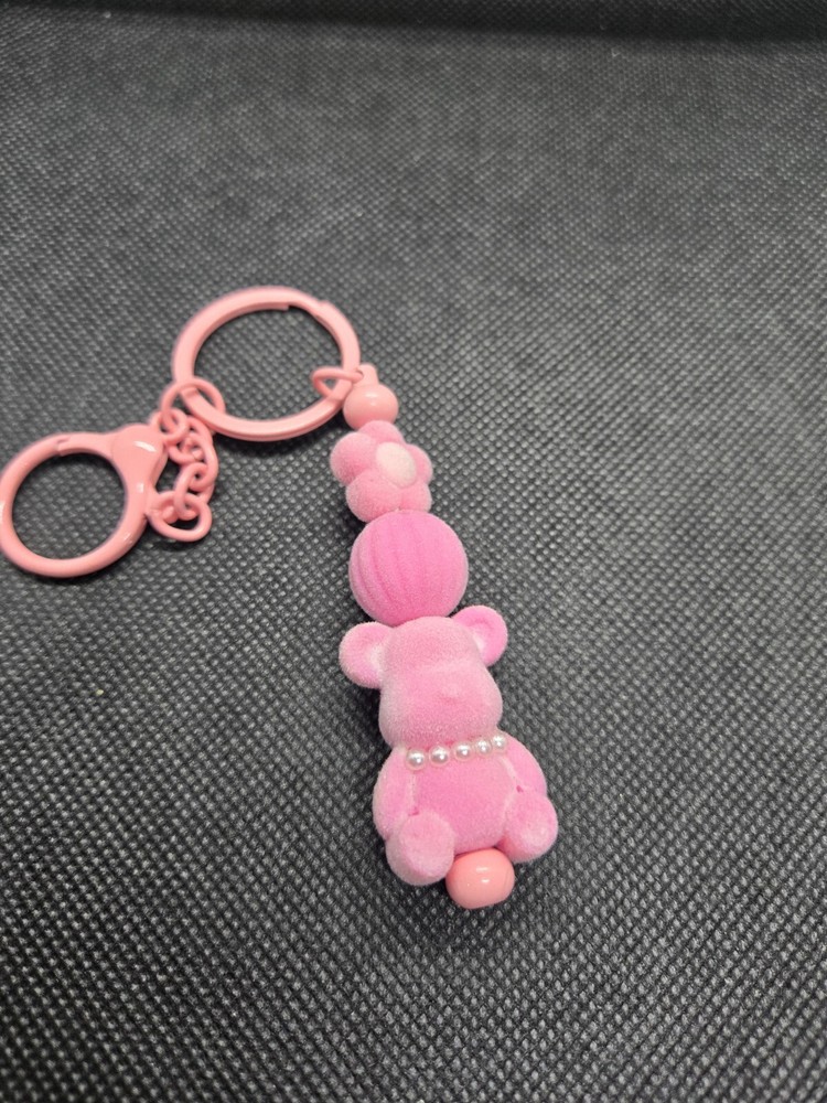Handcrafted Pink Bear Bead Key Chain