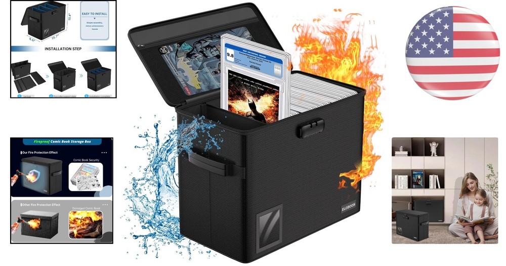 Elegant Fireproof Comic Book Storage for 30 Comics - Water Resistant & Stackable
