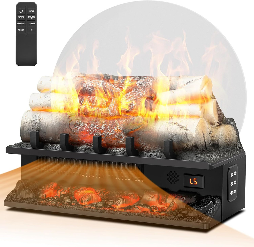 21" Electric Fireplace Log Set with Remote, Timer & Adjustable Flames