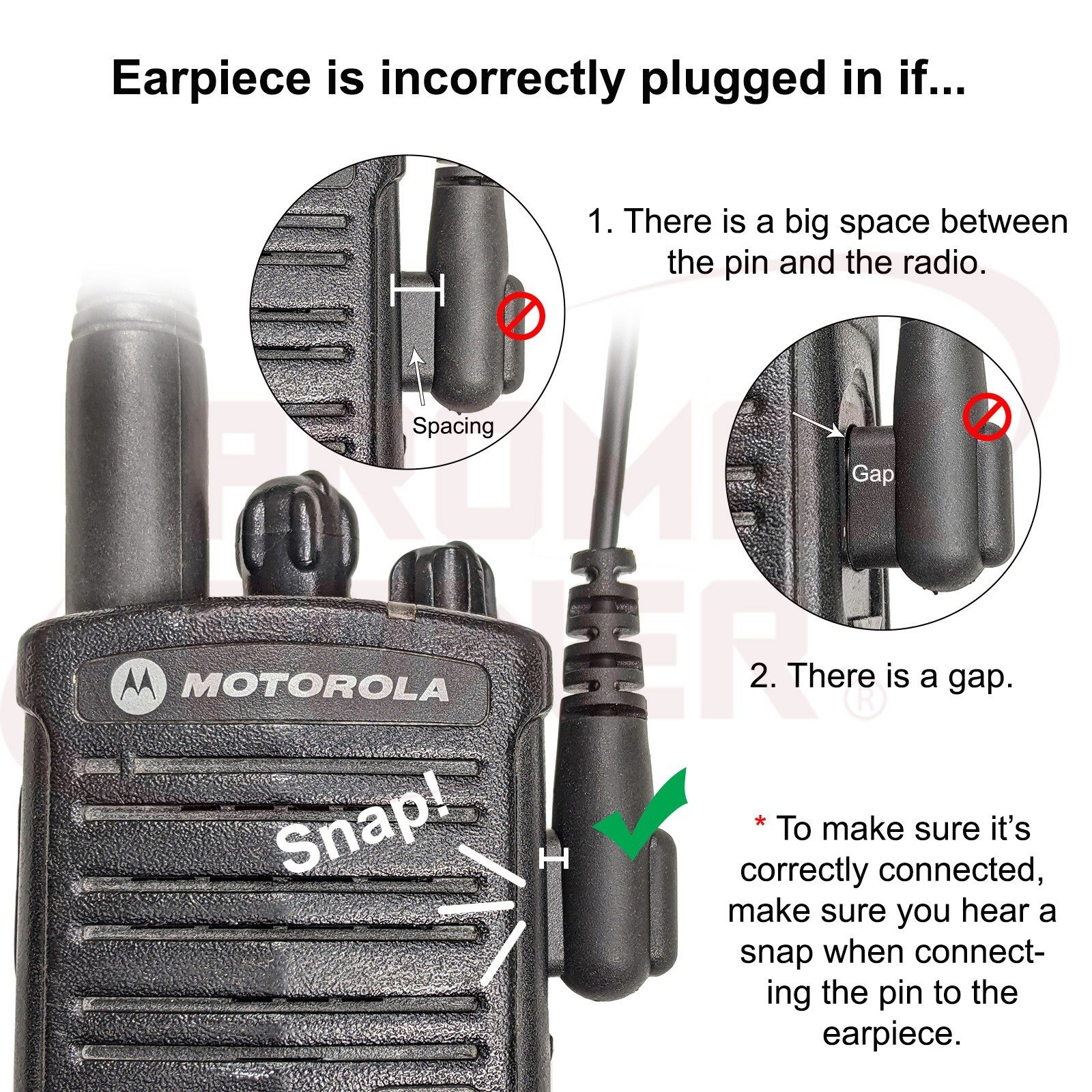 PTT Swivel Earpiece w/ PTT Mic for Motorola CP110 CP200 CLS1110 CLS1410 RDM2070D