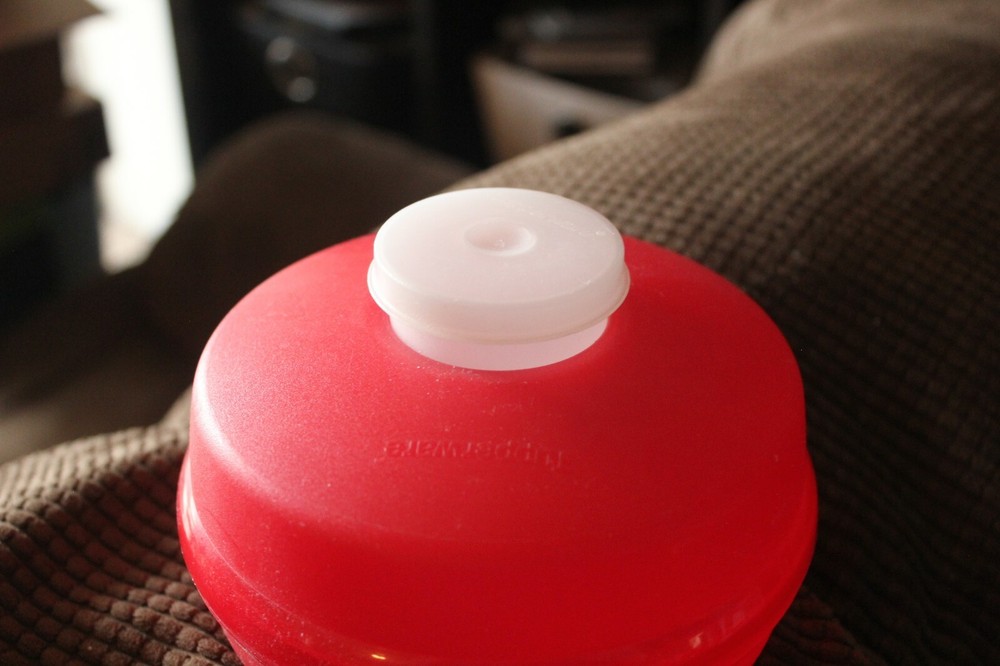 TUPPERWARE ROUND SANDWICH KEEPER RED WITH WHITE SMIDGET