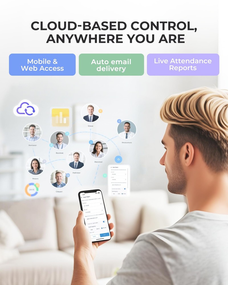 Time Clock Cloud-Based with Tuch Screen, 4-in-1 Remote Control Time Clocks fo...