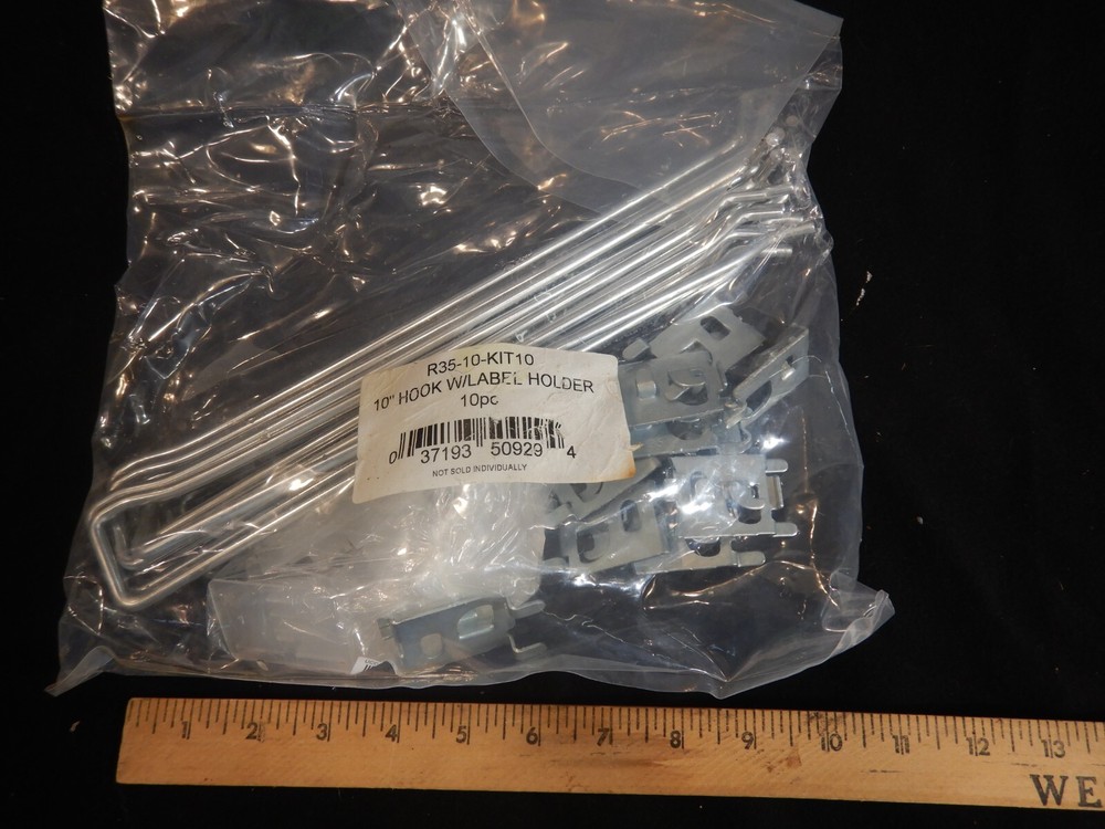 50 Pack 10" Hook with Label Holder for Pegboard Retail Display Use