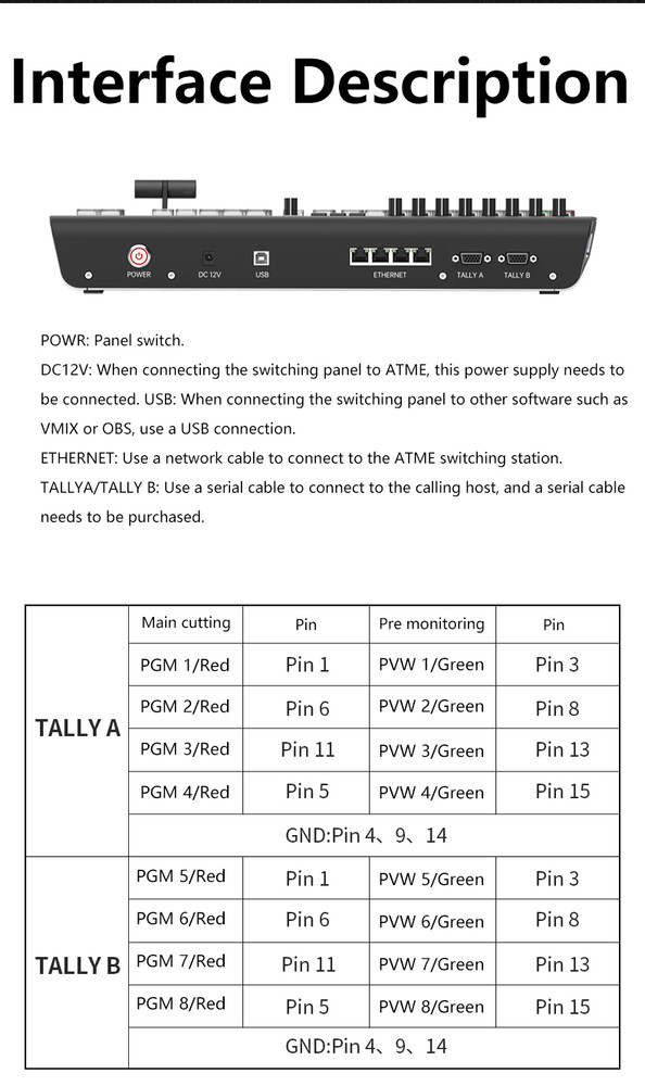 TYST TY-K1700HD Video Switcher BMD ATEM 1 M/E Vimx Control Multifunction Panel