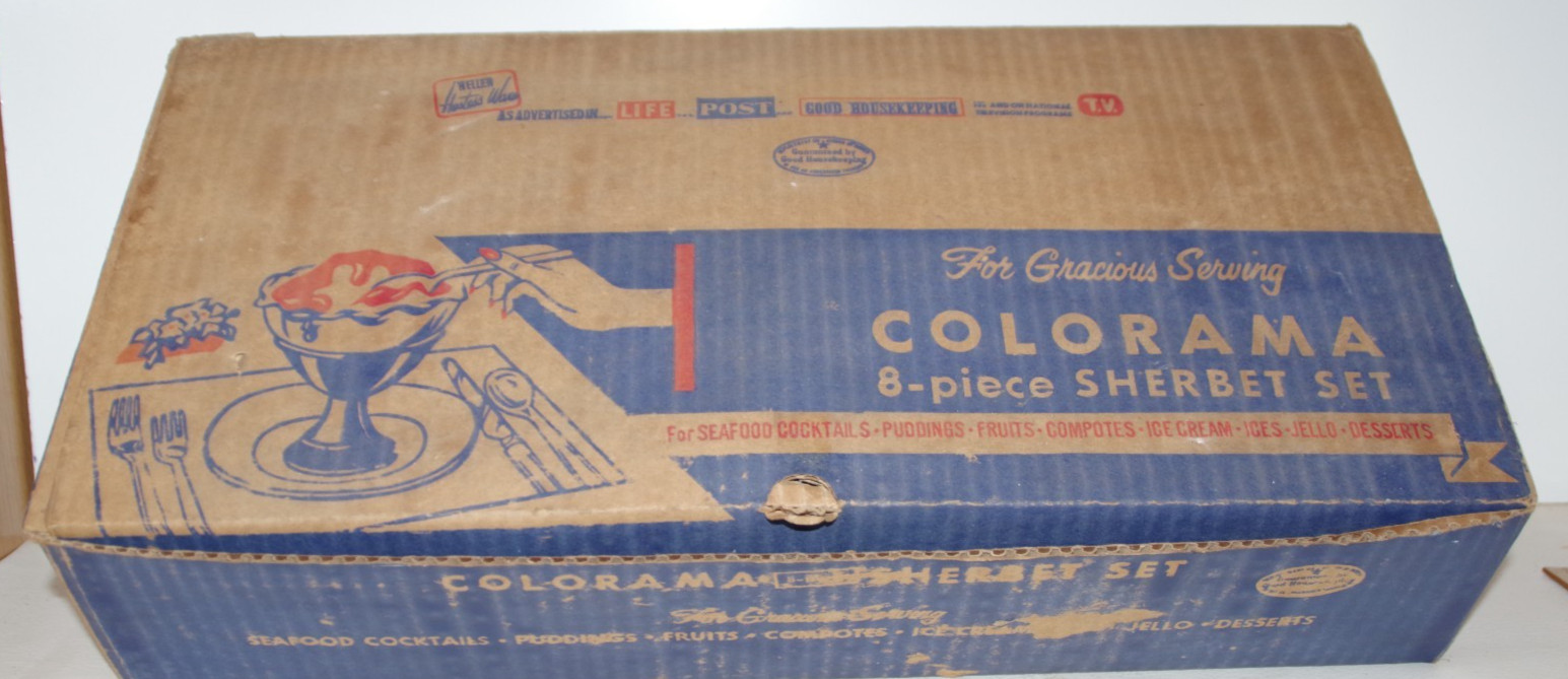 MCM SET 8 PC COLORAMA SHERBERT SET ORIG STORE DISPLAY BOX EXC. NOS ALUMINUM