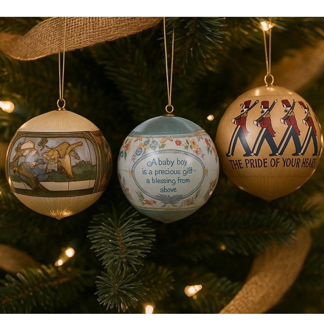 Hallmark 1982 Satin Christmas Ornaments Set of 3 Vintage