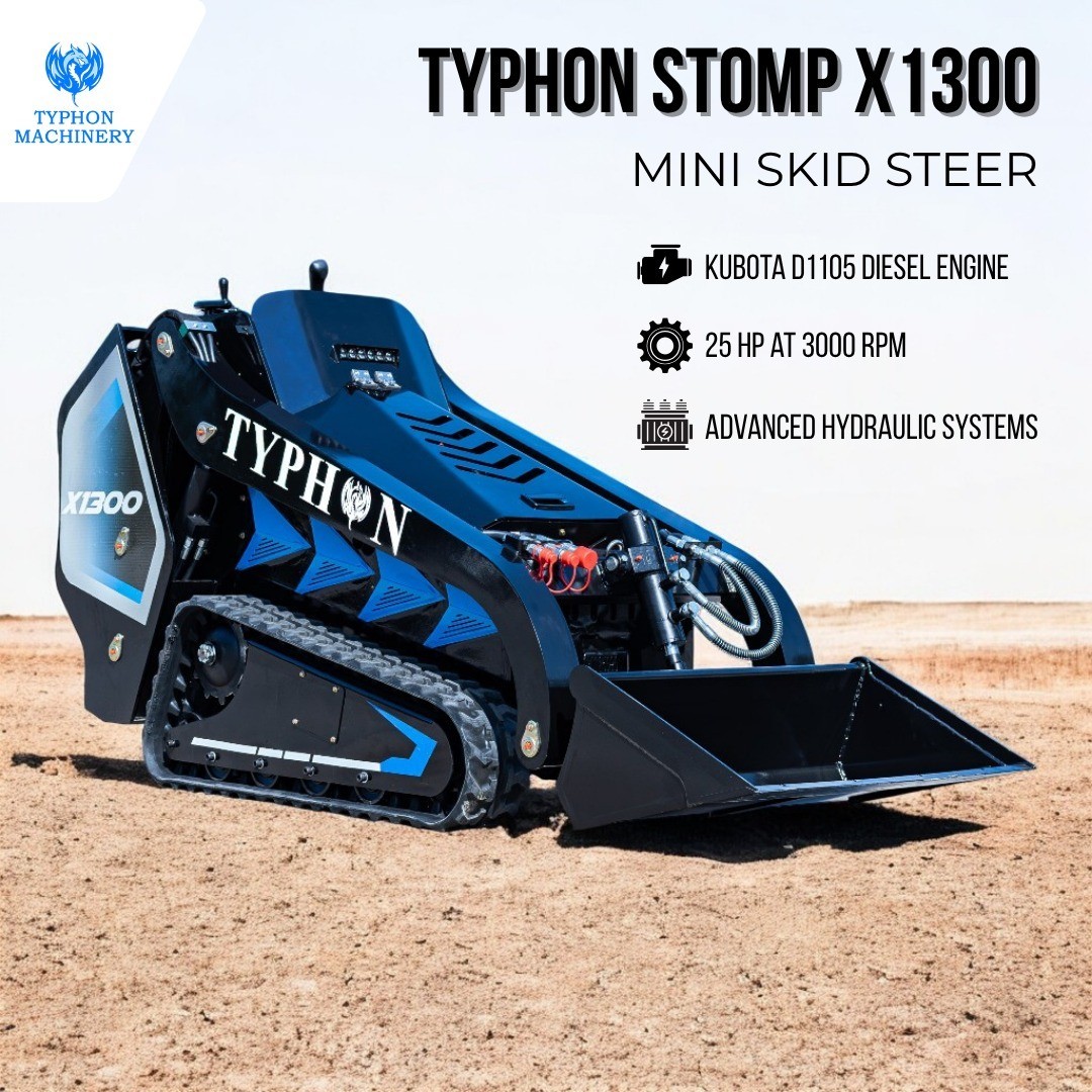 3040lbs TYPHON STOMP X1300 25HP Kubota D1105 EPA Diesel Mini Skid Steer Loader