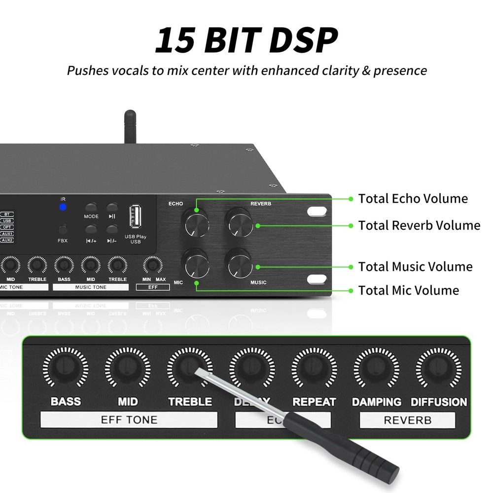 LD300 Professional KTV Digital Pre-stage Effector Anti-howling Audio Processor
