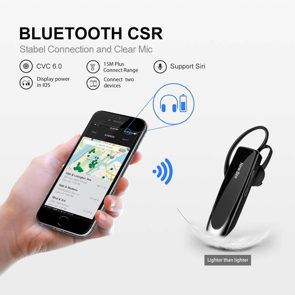 New Bee Bluetooth Wireless Handsfree Headset for iPhone Android Samsung Laptop