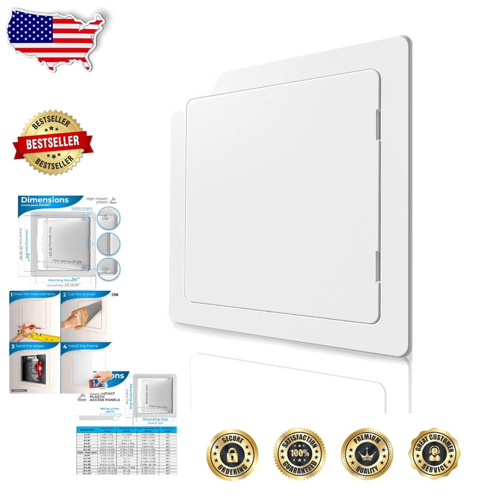 Durable 24" Wall Access Panel - White ABS Plastic, Easy Repair, Lifetime Guar