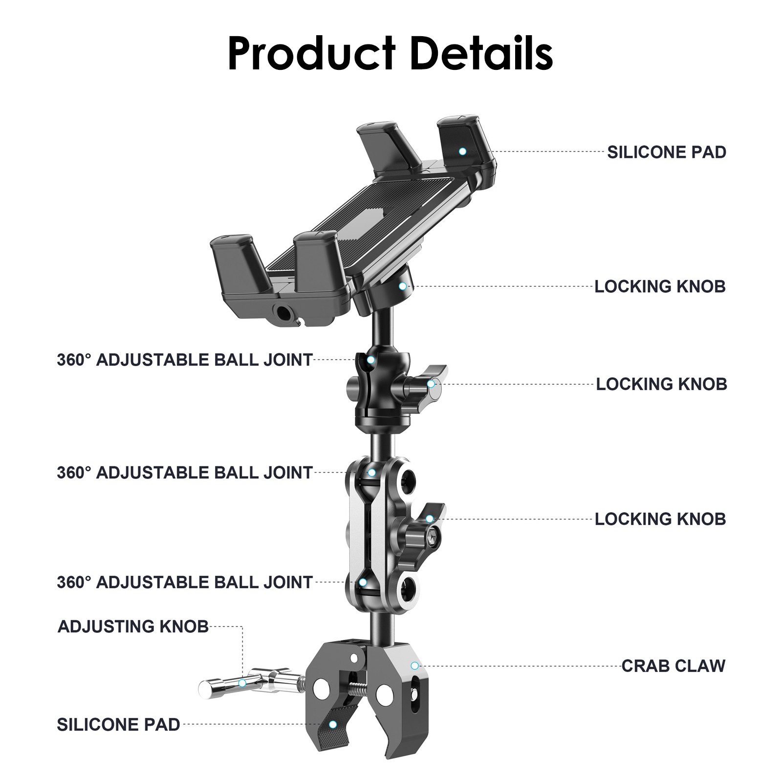 Heavy Duty iPad Tablet Phone Holder Clamp for Mic Stand Bike Treadmill Peloton