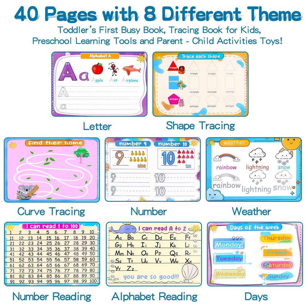 Preschool Learning Activities Educational Workbook, Handwriting Medium, Blue