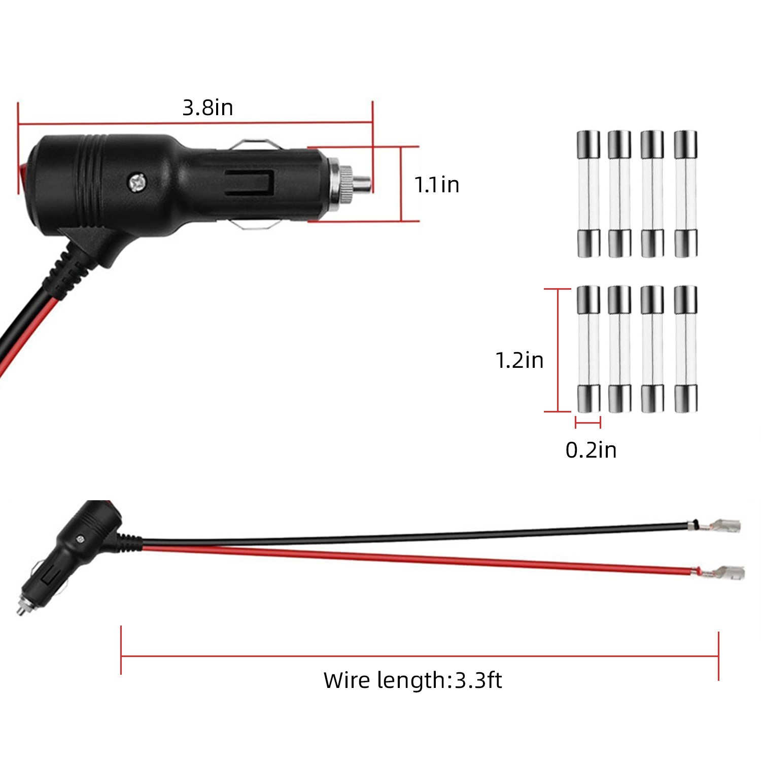 2pcs 12-24V Fused LED Car Cigarette Lighter Plug Socket Cable Adapter w/ Switch