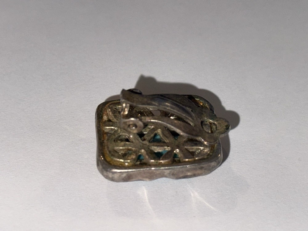 Silver Turquoise Gemstone Rectangular Jewelry Cuff Link Clip Style