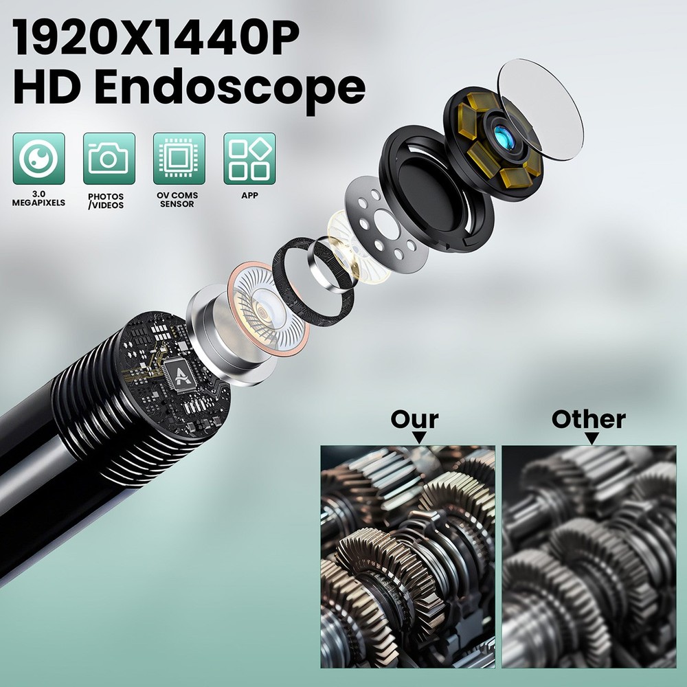 HD Inspection Android Endoscope Camera with 6 LED USB-C Flexible Snake Camera 2M