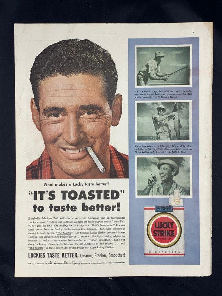 Magazine Ad* - 1954 - Lucky Strike Cigarettes - Ted Williams