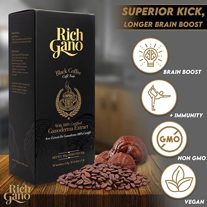 10 Boxes RICH GANO Gold Black Coffee Premium Gourmet Ganoderma Mushroom 100%