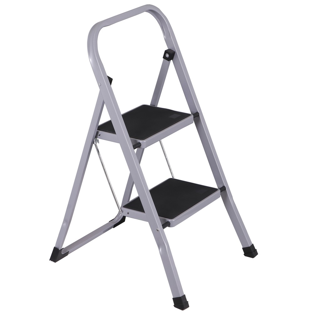 2 Steps Ladder Lightweight Folding Step Stool Convenient Handgrip Sturdy, Gray
