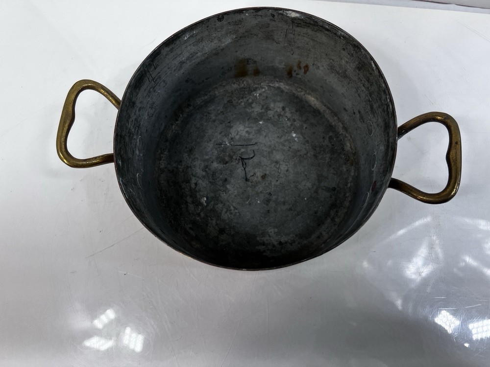 Vintage Solid Copper Stock Pot with Brass Handles Cookware 7x4”