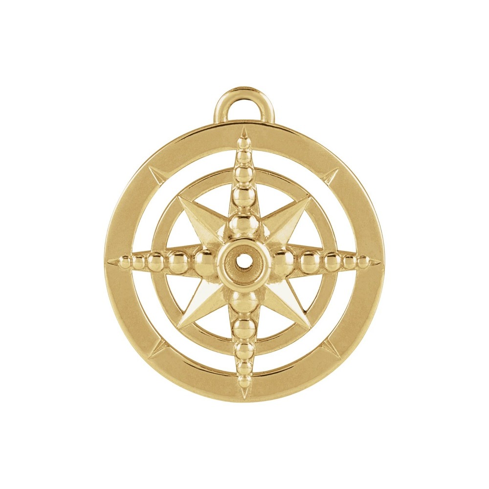 10K 14K Gold & Silver 2.5 mm Round Accented Compass Dangle