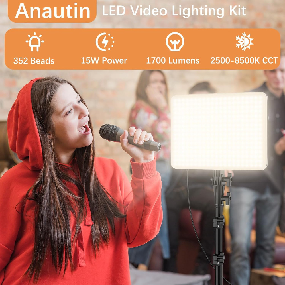 LED Video Light Kit with Tripod, Dimmable 15W Studio Lighting for Content Creati