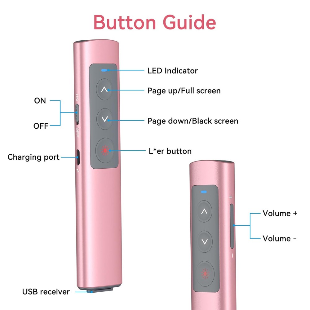 Pink Presentation Clicker for PowerPoint Presentations Wireless Presenter Pow...