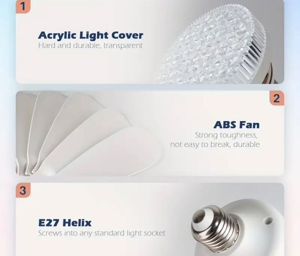 20” Quiet Indoor Small Ceiling Fan with LED Light and Remote Control E27 Ceiling