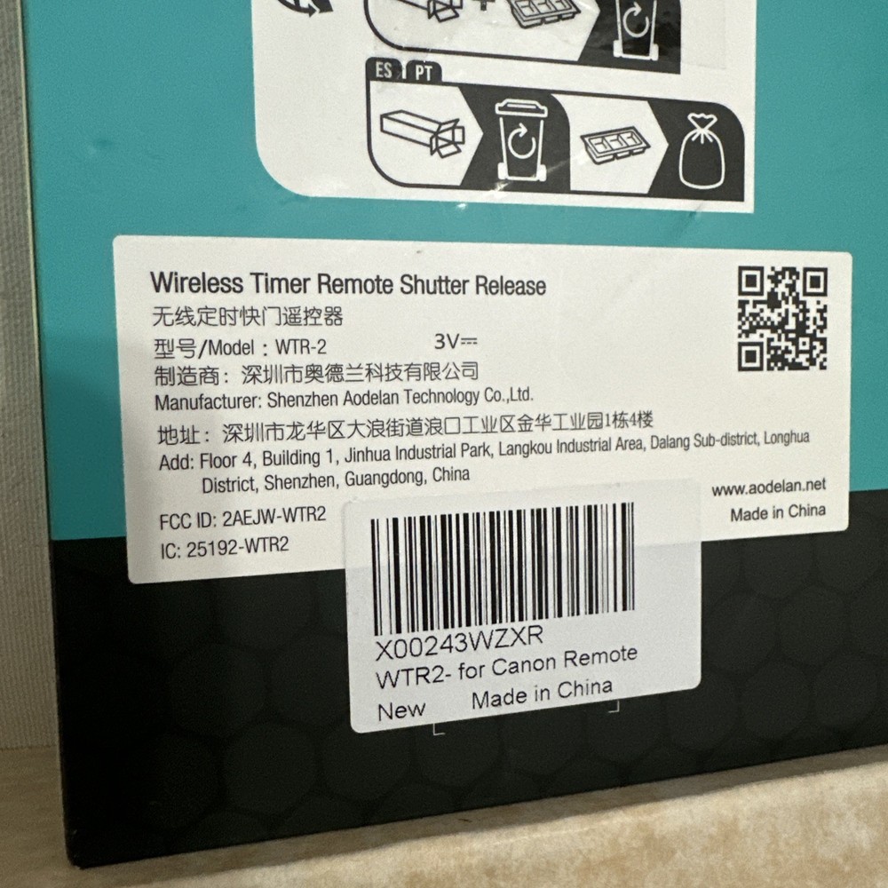 AODELAN WTR-2 Wireless Shutter Release Timer Remote Control New Open Box