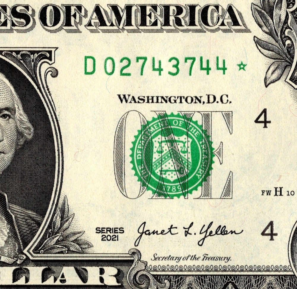 2021 D Star Note One Dollar Bill Regular Run Pack Note D02743744* UNC