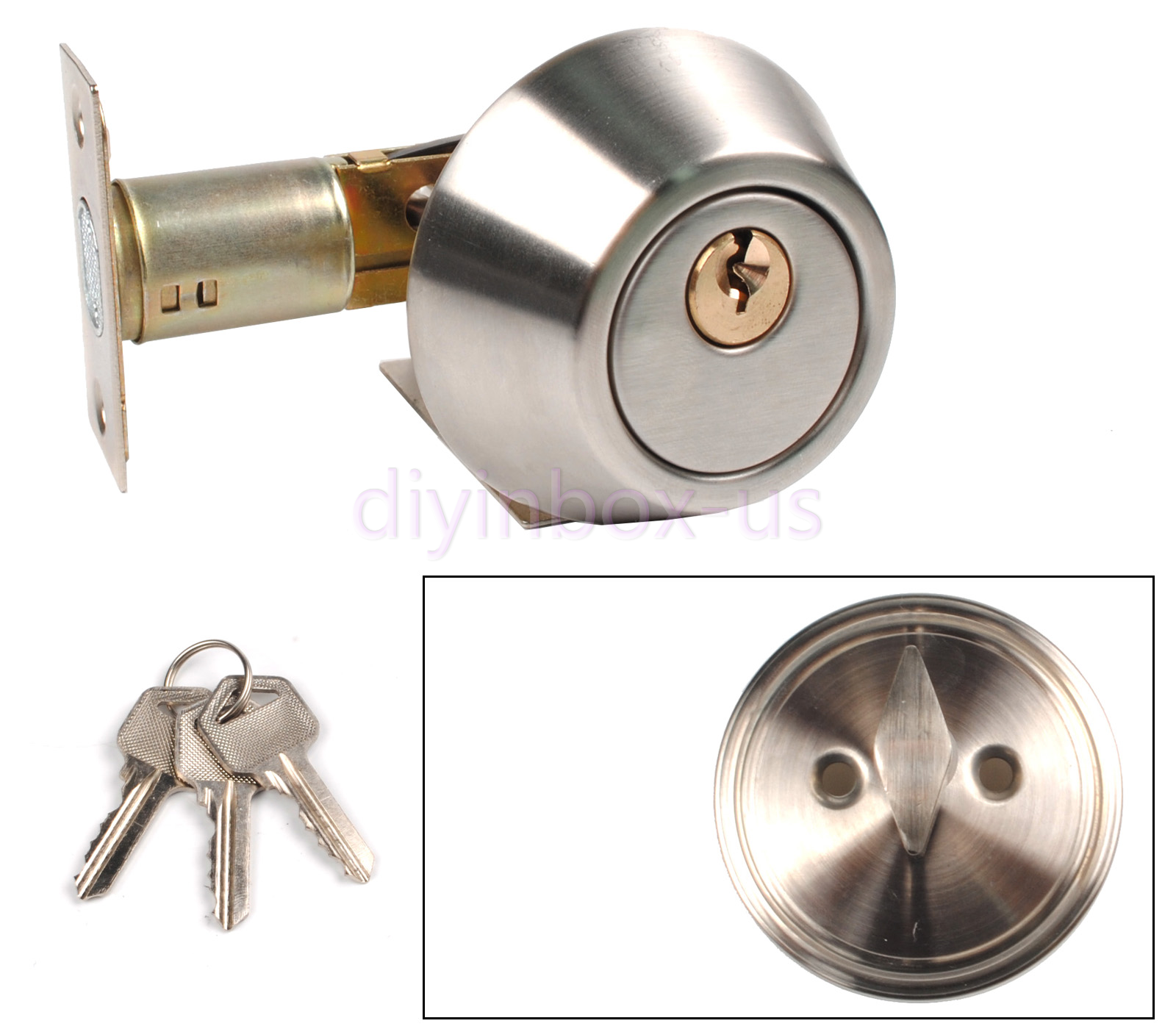 Top New 3 keys Silver Cylinder Deadbolt Door Lock Security Home Entry Handle Set