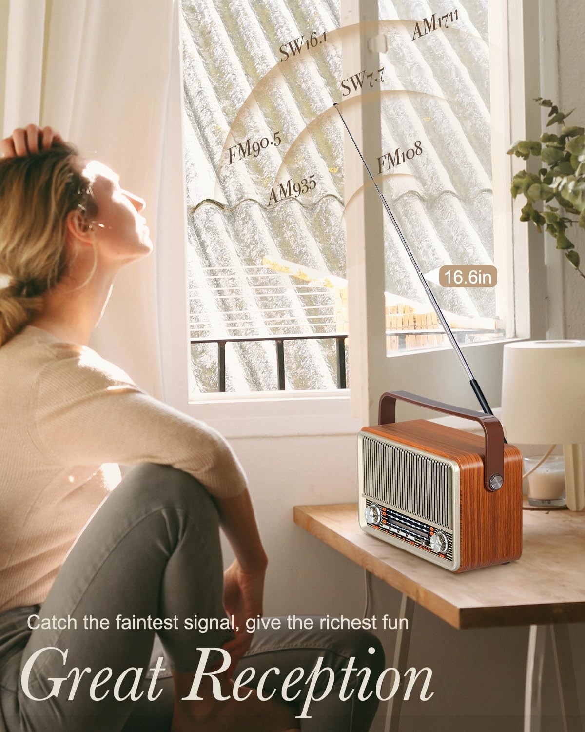 PRUNUS J-120 Retro Vintage Radio AM FM Bluetooth AUX USB Rechargeable