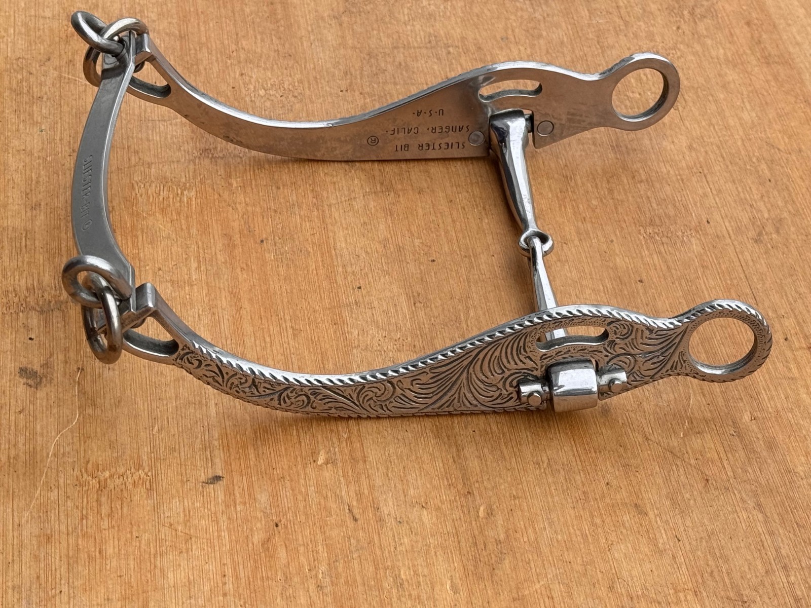 SLIESTER Engraved Surgical Steel Smooth Jointed Western Horse Bit ~ 4.5"