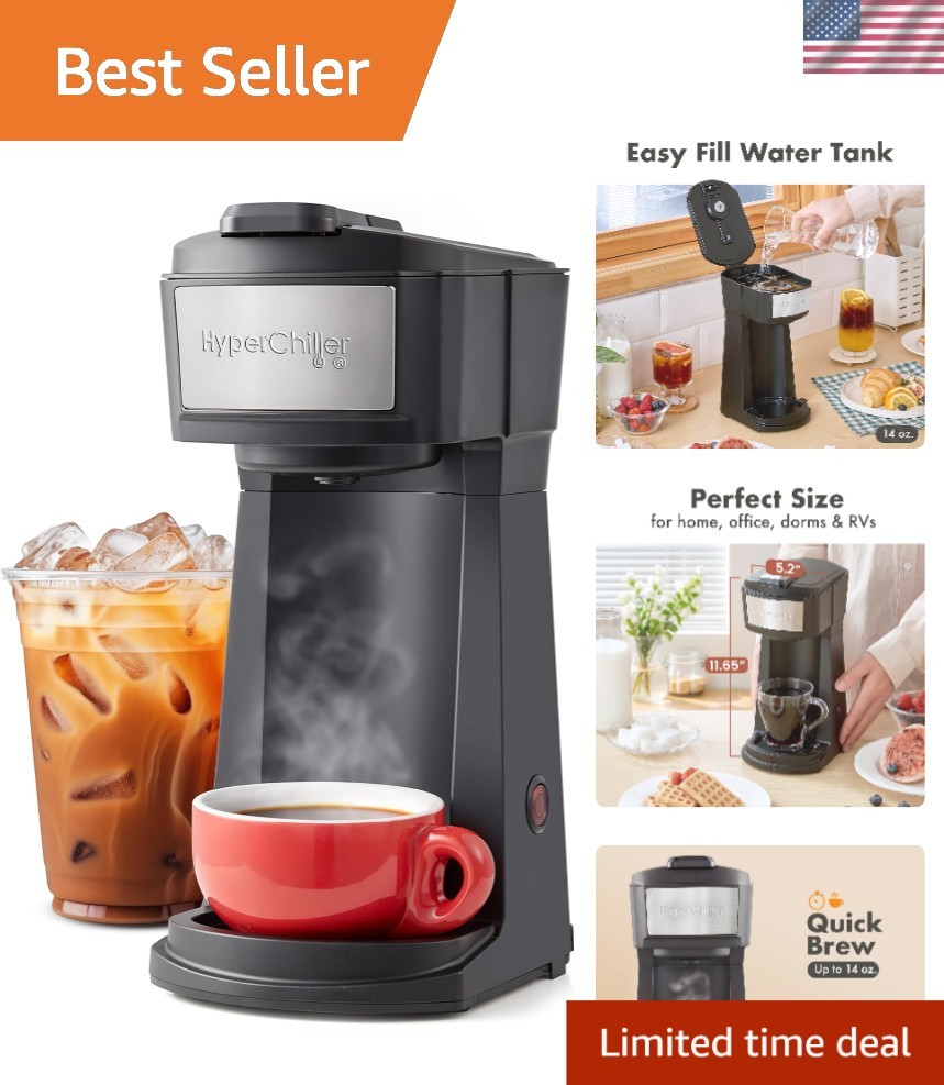 Portable Iced & Hot Coffee Maker with Removable Drip Tray - Modern & Efficient