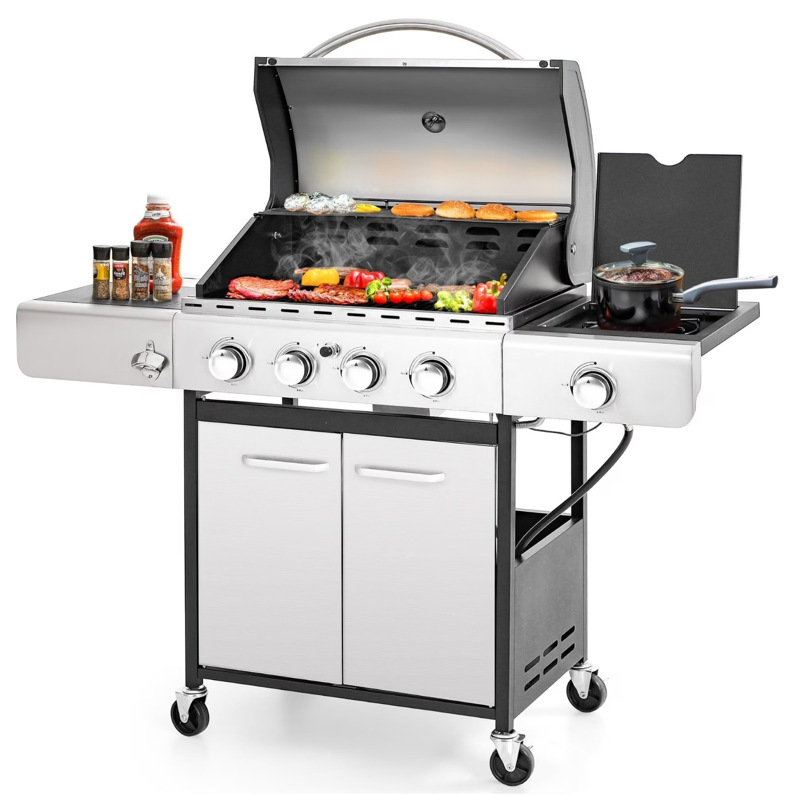 MF Studio 4 Burner Propane Gas Outdoor Grill with Side Burner Stainless Steel BB