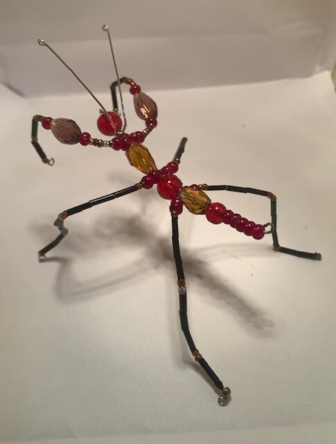 Handmade bead and wire praying mantis