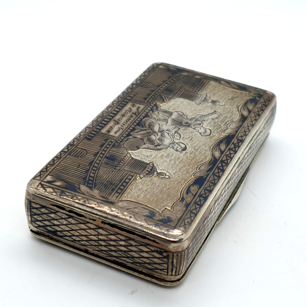 Antique Russian 84 Silver Niello Snuff Box