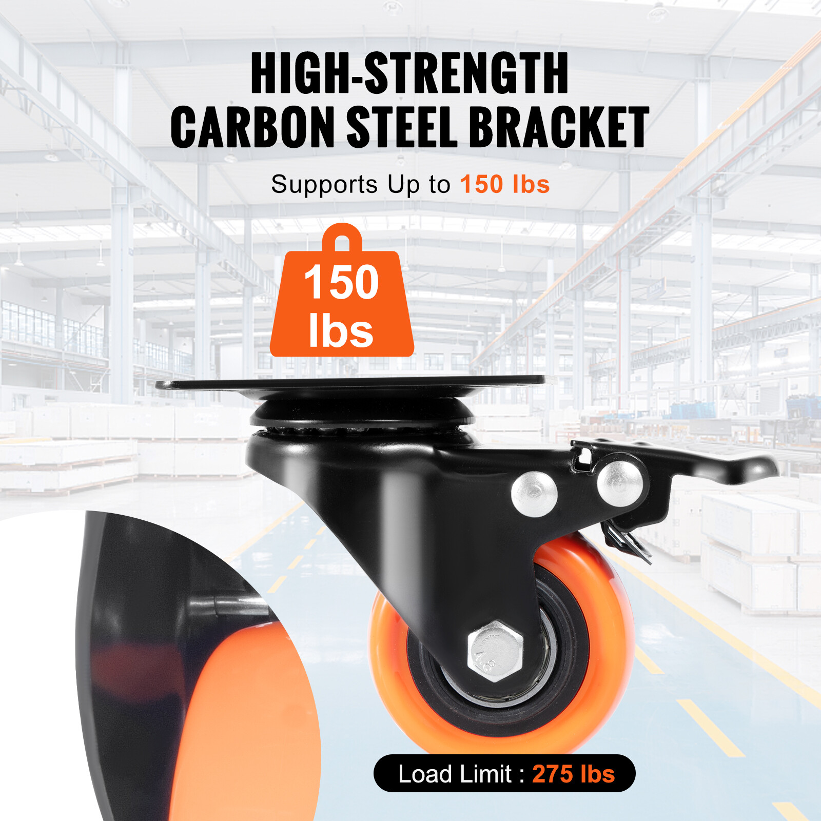 VEVOR Caster Wheels Swivel Plate Casters 4 Pack 2" Heavy Duty with Locking Brake