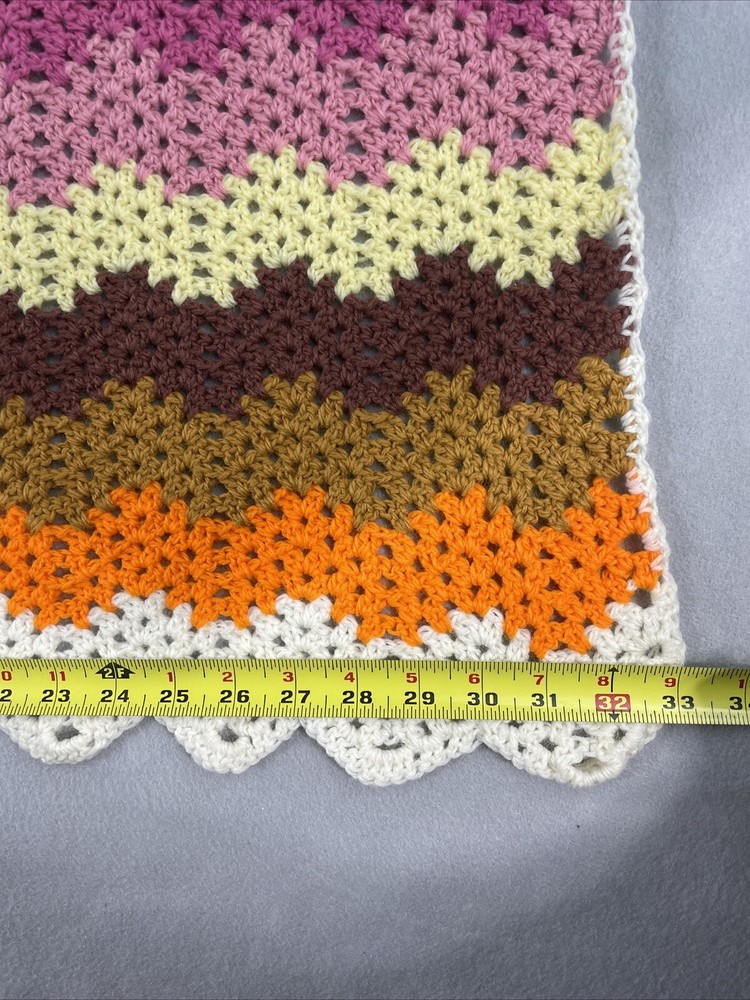 Handmade Crochet Throw Blanket Chevron Wavy Pattern Multicolor Approx 52”x32”
