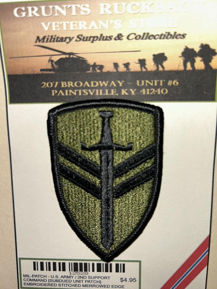 U.S. ARMY / 2ND SUPPORT COMMAND - SUBDUED UNIT PATCH (Sew-On) MERROWED EDGE