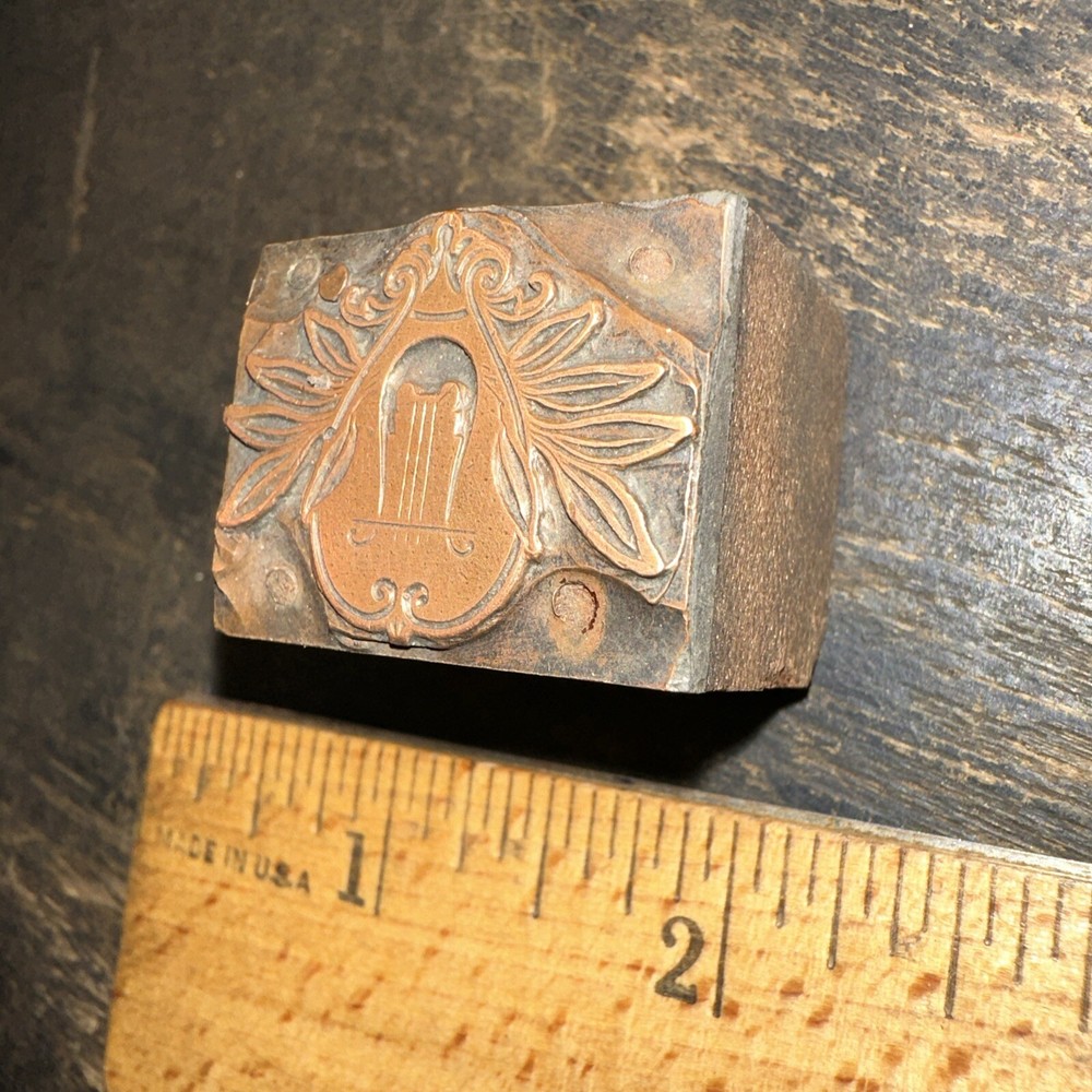 Printing Blocks “ Flowers & Harp? ” Copper Face, Nice Image.