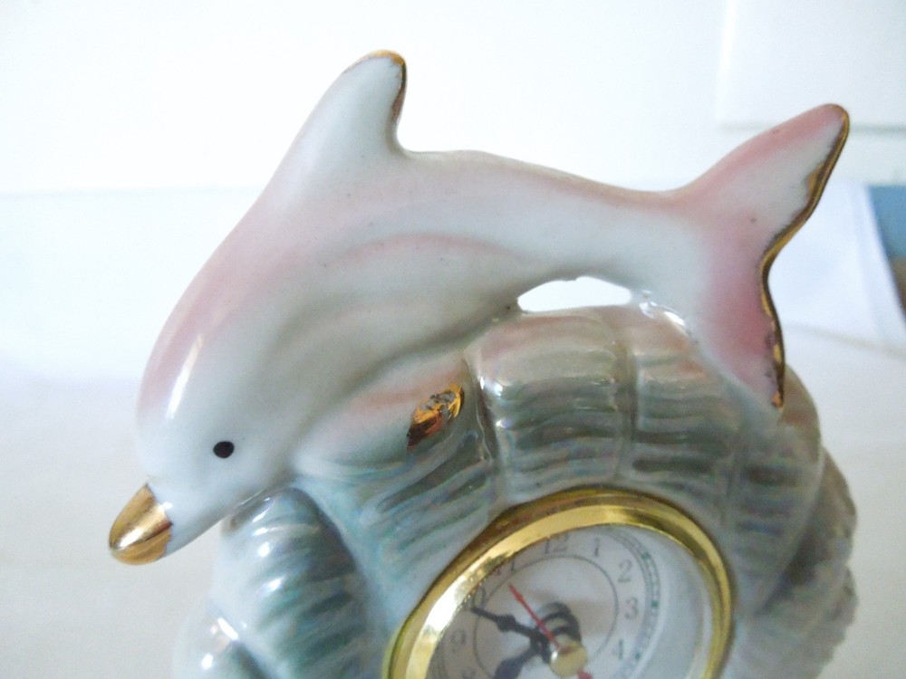 Ceramic Quartz Desk Clock Dolphin Over Waves Theme 6" x 4"