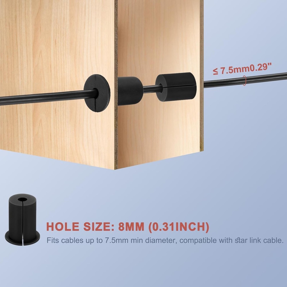2Pcs Wall Grommets for Cables 1-Inch Silicone Cable Bushing Feed Black