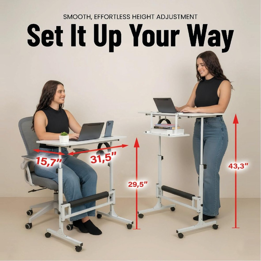 Model 2026 Adjustable Height Rolling Desk with Wheels Portable Compact Laptop...