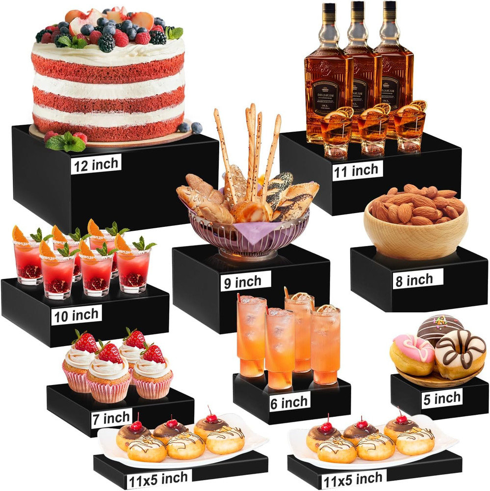 Large Acrylic Buffet Risers Set, Stackable Food Display Stands, 10 Pcs